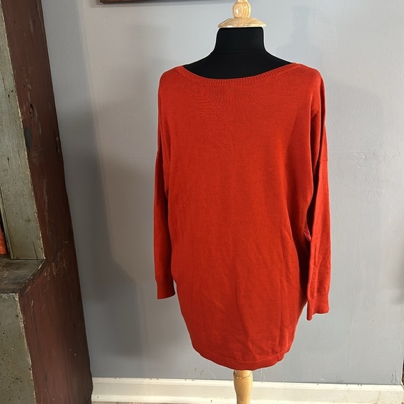 Eileen Fisher 100% Merino Wool Tunic Sweater Rust Orange Size L - Picture 3 of 5